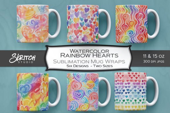 Download Watercolor Rainbow Heart Sublimation Mug - Watercolor rainbow heart Collection