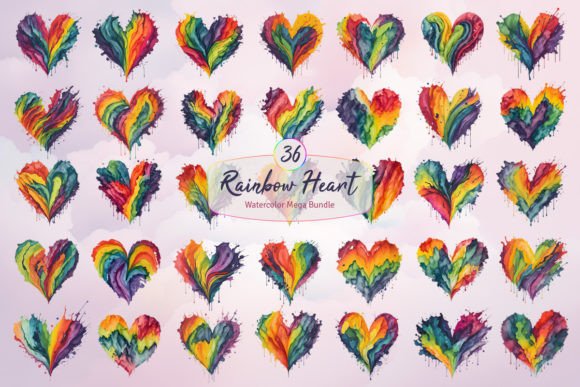 Download Watercolor Rainbow Heart Mega Bundle - Watercolor rainbow heart Collection