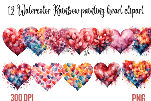 Download Watercolor Rainbow Painting Heart Clipart - Premium Bundle
